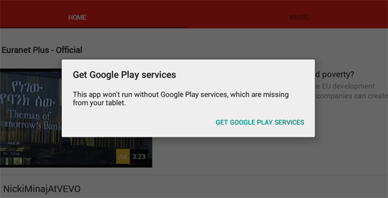 Get Google Play Services – YouTube Error?