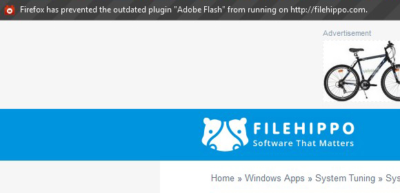 Firefox has prevented the outdated plugin Adobe Flash from running?